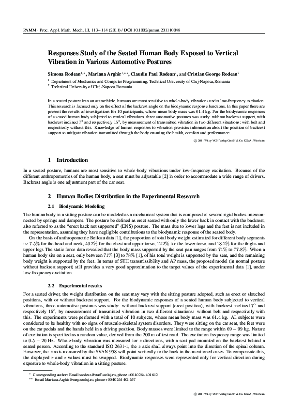 (PDF) Responses Study of the Seated Human Body Exposed to Vertical ...