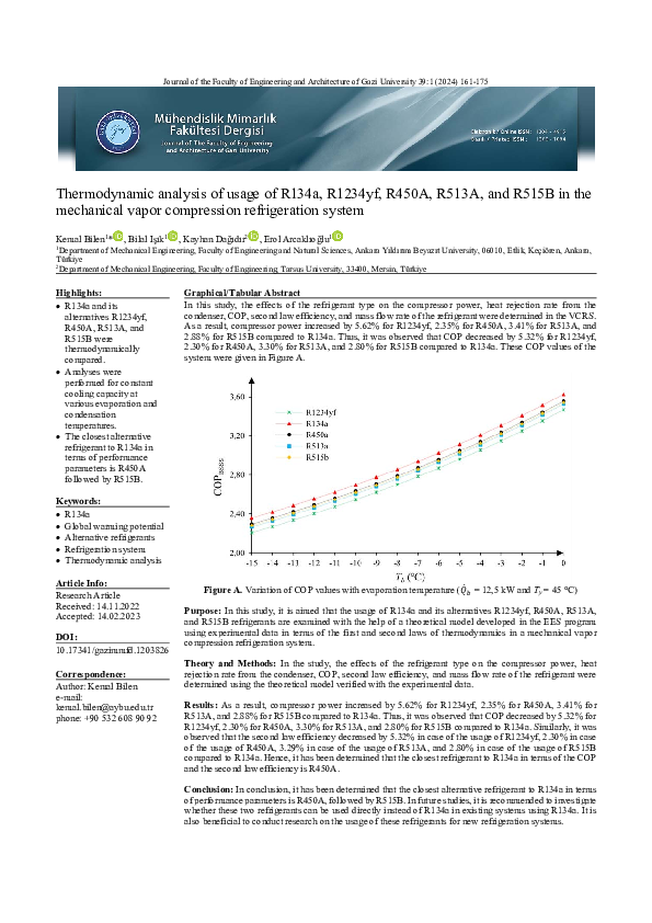 (PDF) Mekanik buhar sıkıştırmalı soğutma sisteminde R134a, R1234yf ...