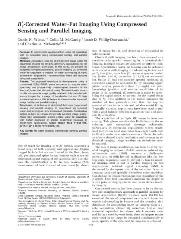(PDF) R2*-corrected water-fat imaging using compressed sensing and ...