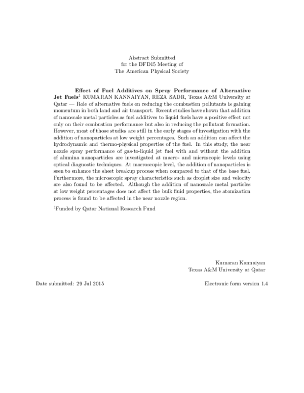(PDF) Effect of Fuel Additives on Spray Performance of Alternative Jet ...