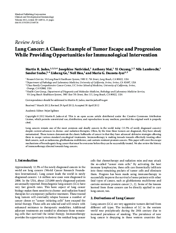 (PDF) Lung Cancer: A Classic Example of Tumor Escape and Progression ...