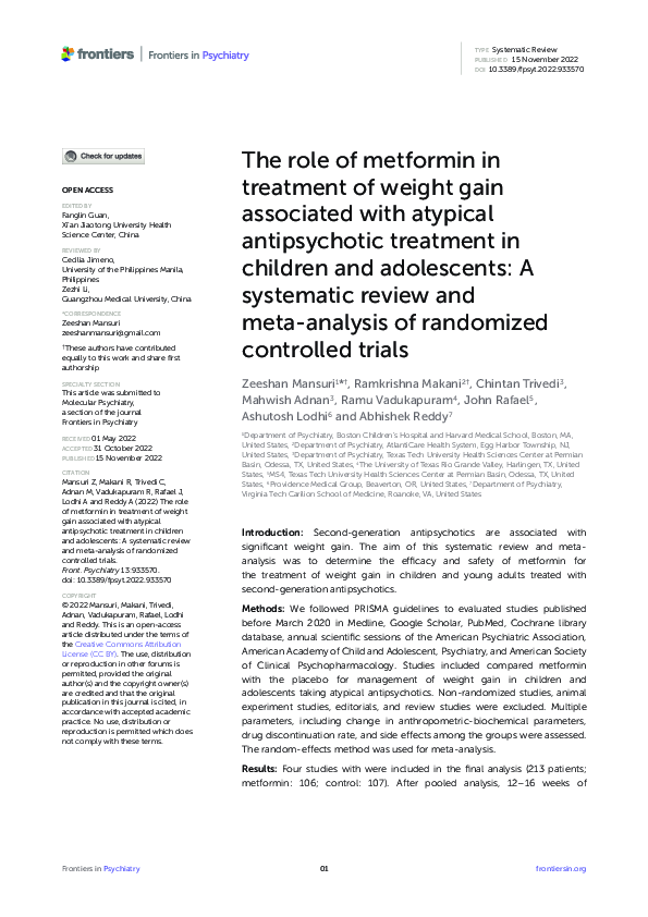 (PDF) The role of metformin in treatment of weight gain associated with ...