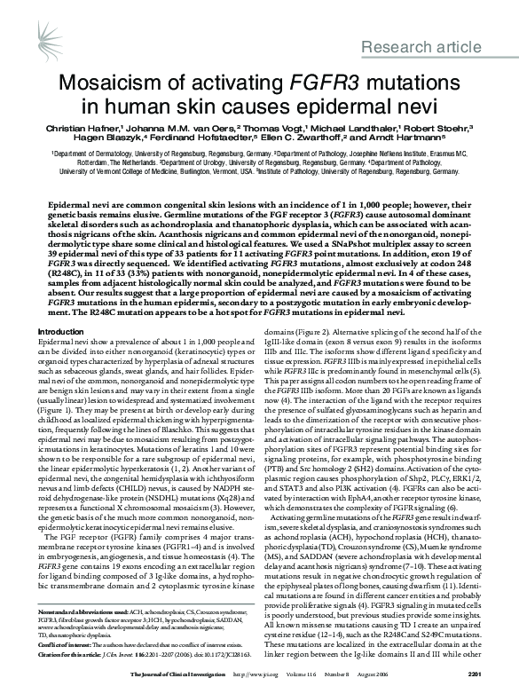 (PDF) Mosaicism of activatingFGFR3 mutations in human skin causes ...