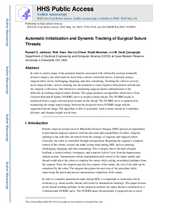 (PDF) Automatic initialization and dynamic tracking of surgical suture ...