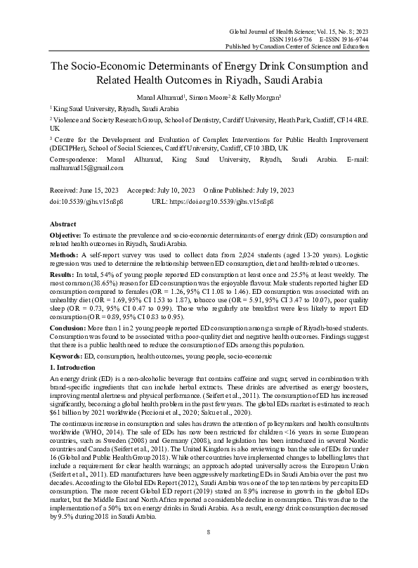 (PDF) The Socio-Economic Determinants of Energy Drink Consumption and ...