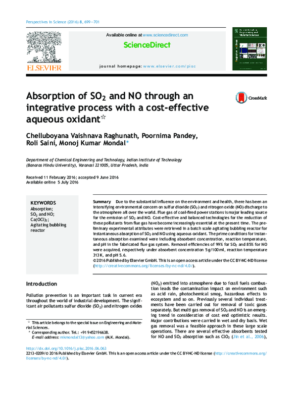 (PDF) Absorption of SO2 and NO through an integrative process with a ...