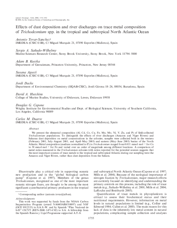 (PDF) Effects of dust deposition and river discharges on trace metal ...