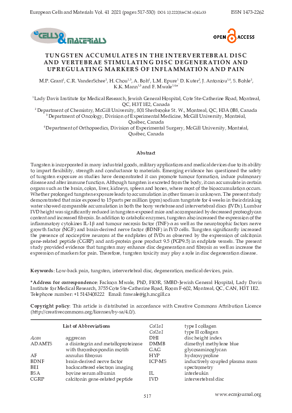 (PDF) Tungsten accumulates in the intervertebral disc and vertebrae ...