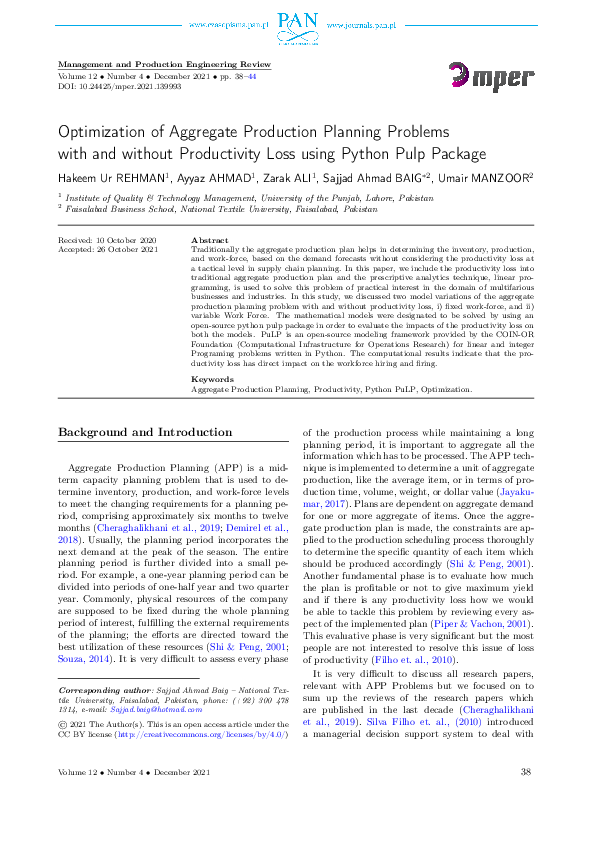 (PDF) Management and Production Engineering Review