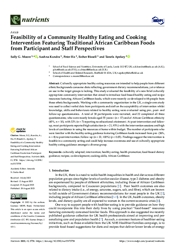 (PDF) Feasibility of a Community Healthy Eating and Cooking ...