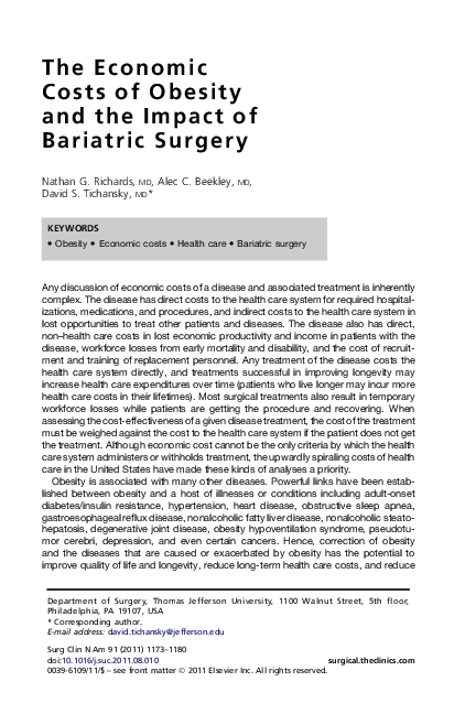 (PDF) The Economic Costs of Obesity and the Impact of Bariatric Surgery