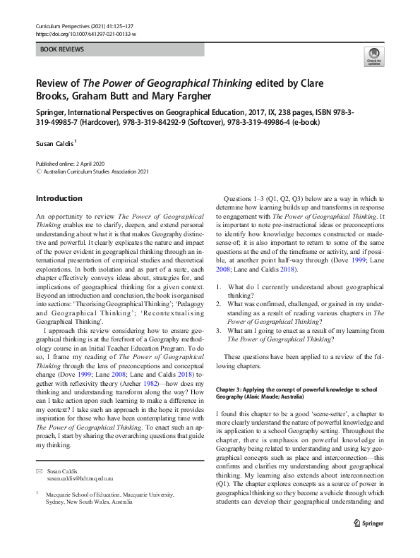 (PDF) Review of The Power of Geographical Thinking edited by Clare ...