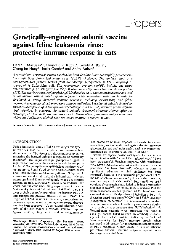 (PDF) Genetically-engineered subunit vaccine against feline leukaemia ...