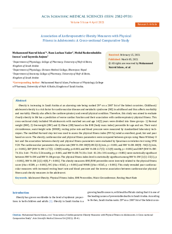 (PDF) Association of Anthropometric Obesity Measures with Physical ...