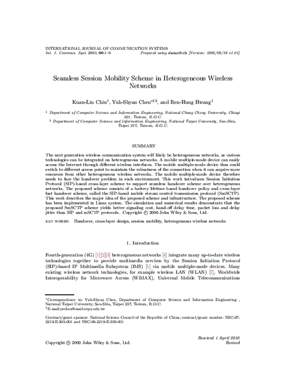 (PDF) Seamless session mobility scheme in heterogeneous wireless networks