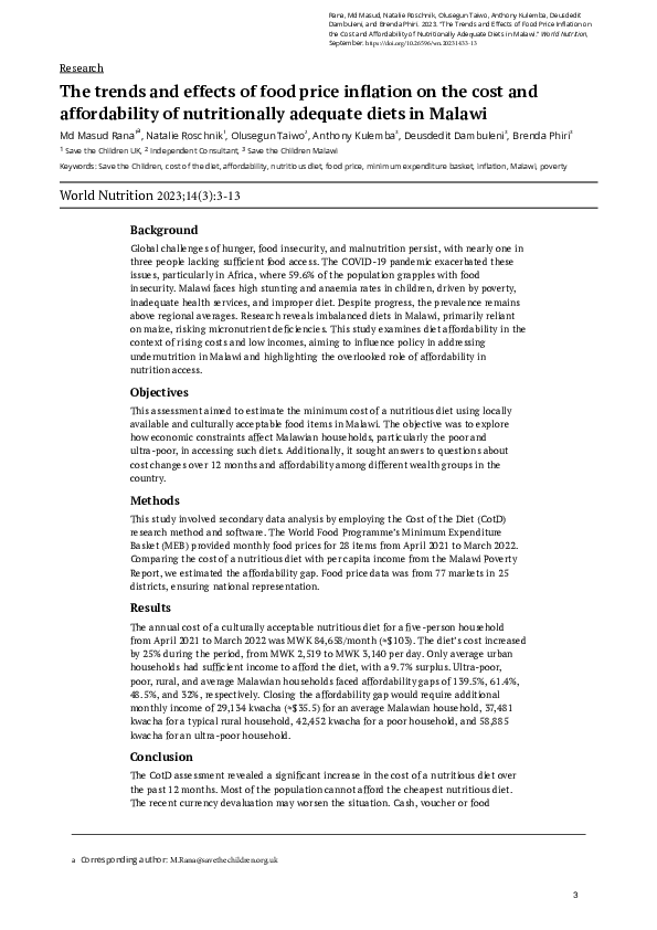 (PDF) The trends and effects of food price inflation on the cost and ...