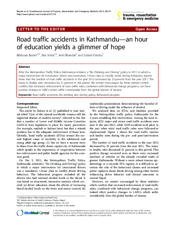 (PDF) Road traffic accidents in Kathmandu—an hour of education yields a ...