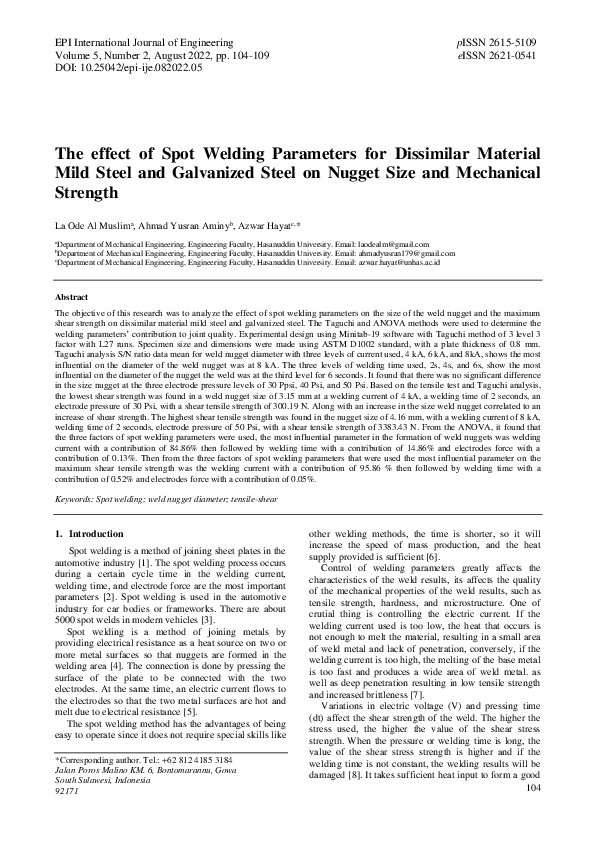 (PDF) The Effect of Spot Welding Parameters for Dissimilar Material ...