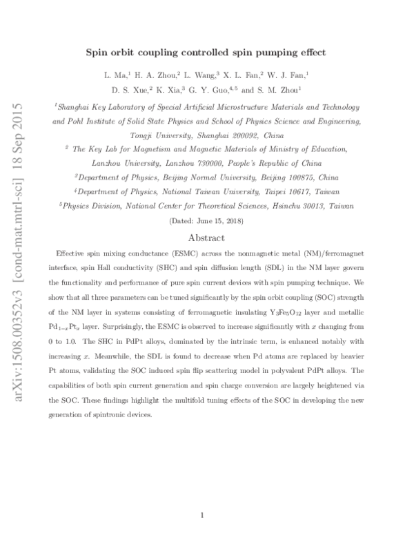 (PDF) Spin Orbit Coupling Controlled Spin Pumping and Spin Hall ...