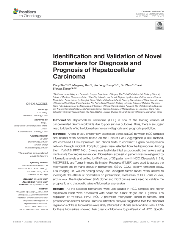 (PDF) Identification and Validation of Novel Biomarkers for Diagnosis ...
