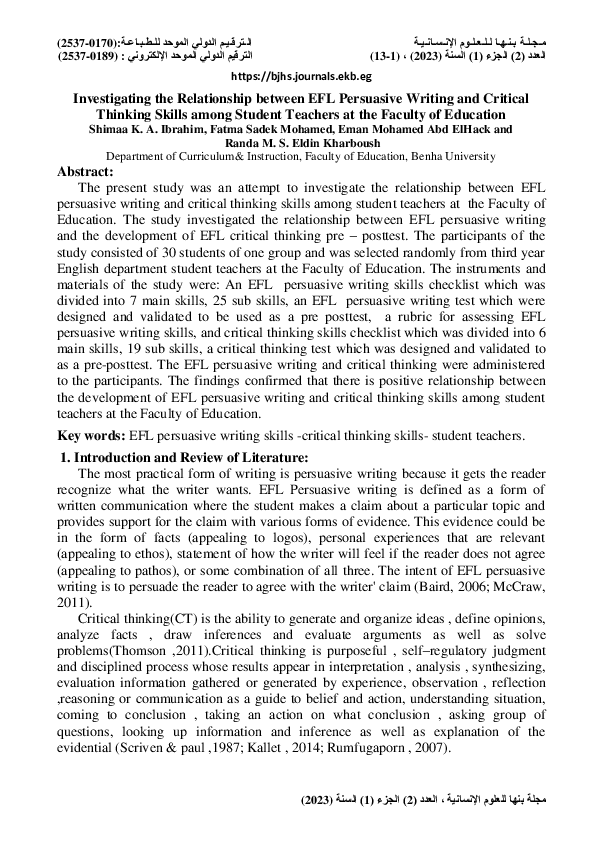 (PDF) Investigating the Relationship between EFL Persuasive Writing and ...