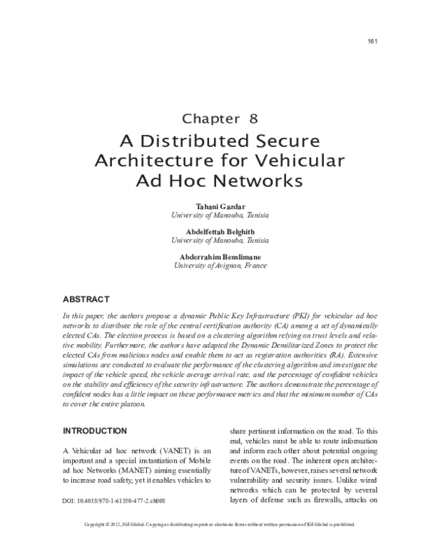 (PDF) A Distributed Secure Architecture for Vehicular Ad Hoc Networks