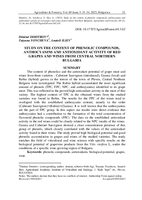 (PDF) STUDY ON THE CONTENT OF PHENOLIC COMPOUNDS, ANTHOCYANINS AND ...