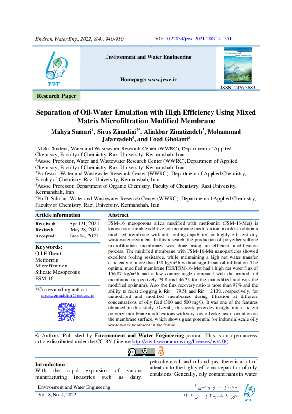 (PDF) Separation of Oil-Water Emulation with High Efficiency Using ...