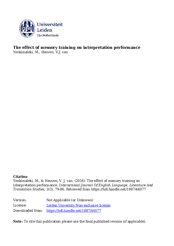 (PDF) The effect of memory training on interpretation performance