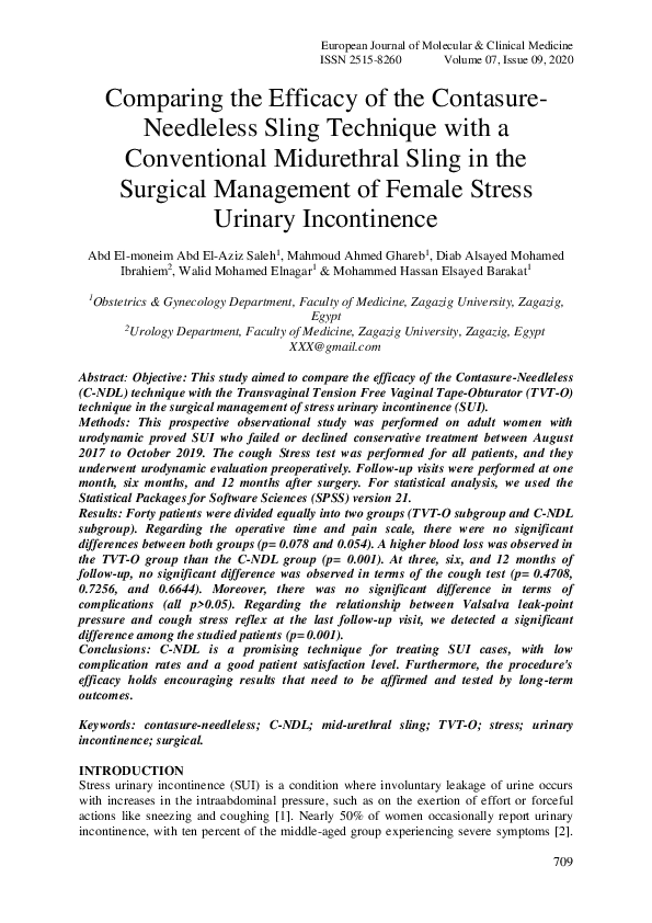 (PDF) Comparing the Efficacy of the Contasure-Needleless Sling ...