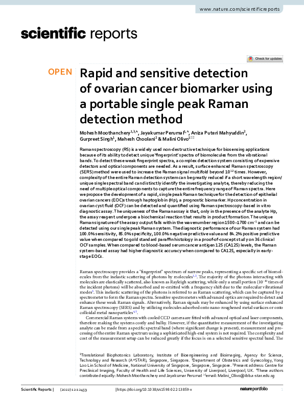 (PDF) Rapid and sensitive detection of ovarian cancer biomarker using a ...