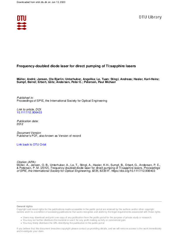 (PDF) Frequencydoubled diode laser for direct pumping of Tisapphire lasers Andreas Stingl
