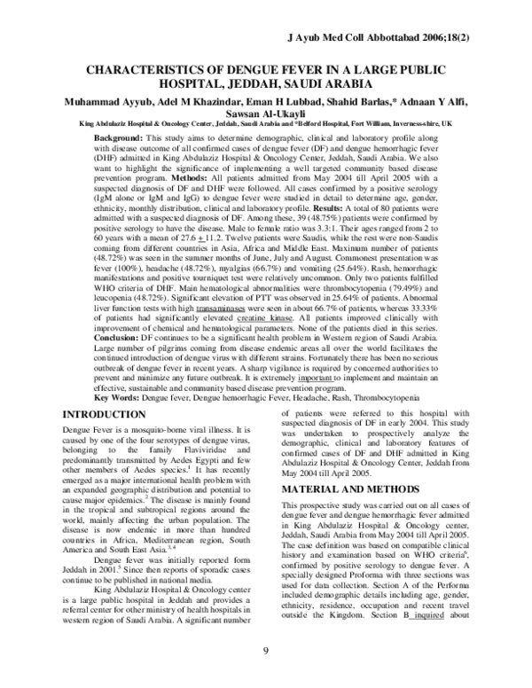 (PDF) Characteristics of dengue fever in a large public hospital ...