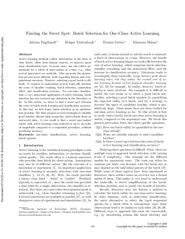 (PDF) Finding the Sweet Spot: Batch Selection for One-Class Active Learning