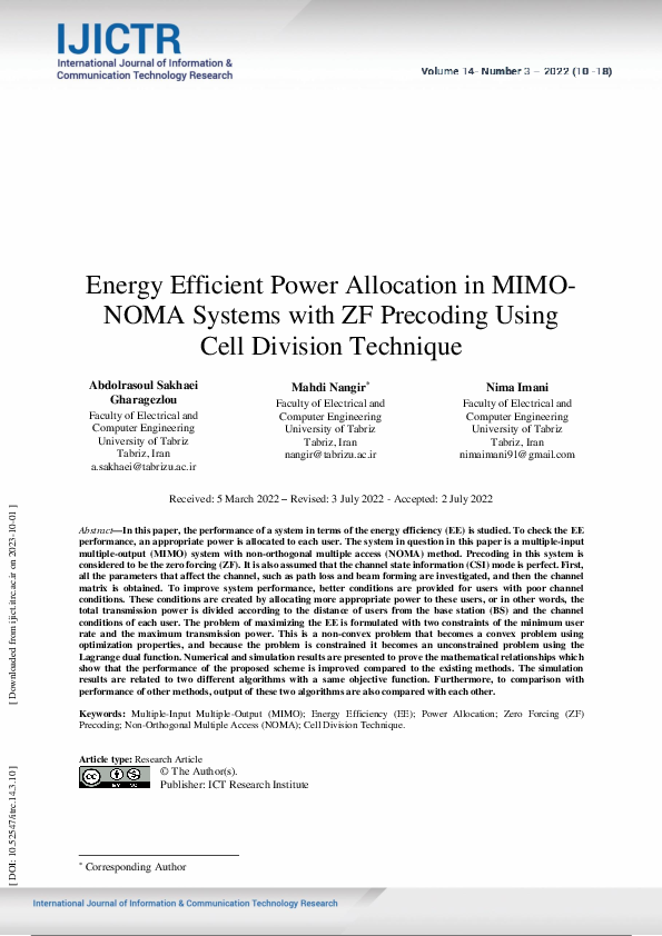 (PDF) Energy Efficient Power Allocation in MIMO-NOMA Systems with ZF ...