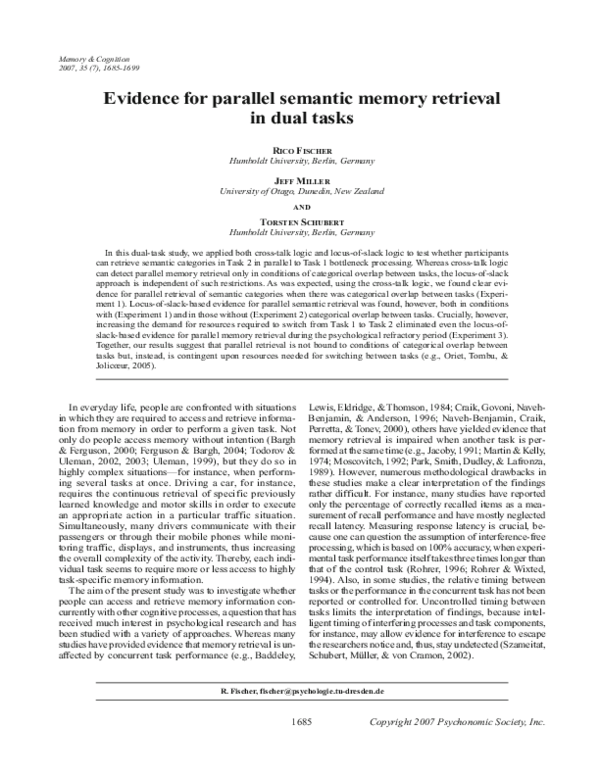 (PDF) Evidence for parallel semantic memory retrieval in dual tasks