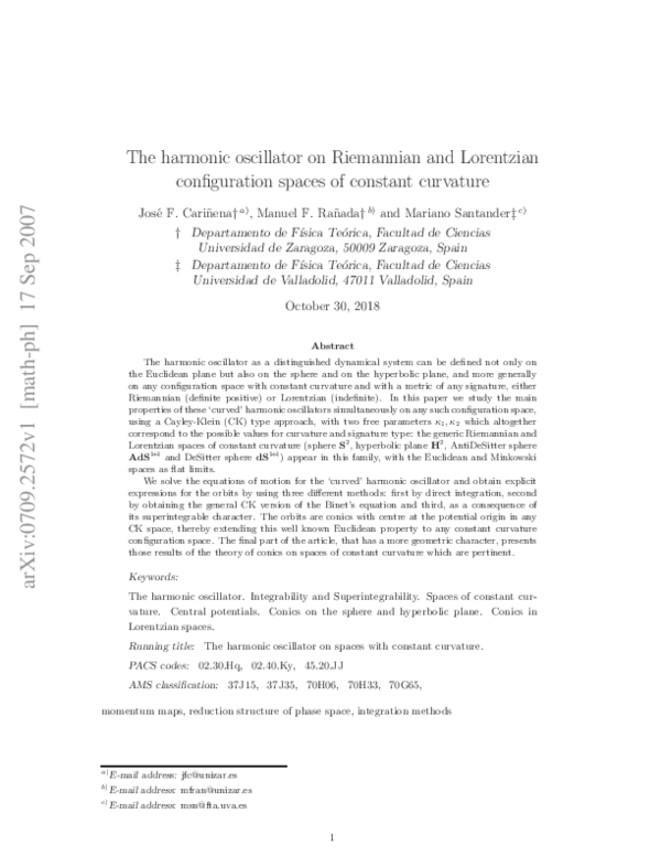 (PDF) The harmonic oscillator on Riemannian and Lorentzian