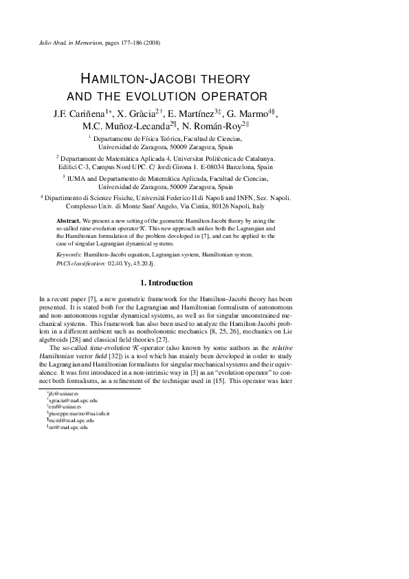 (PDF) Hamilton-Jacobi theory and the evolution operator