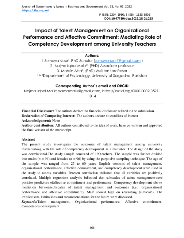 (PDF) Impact of Talent Management on Organizational Performance and ...