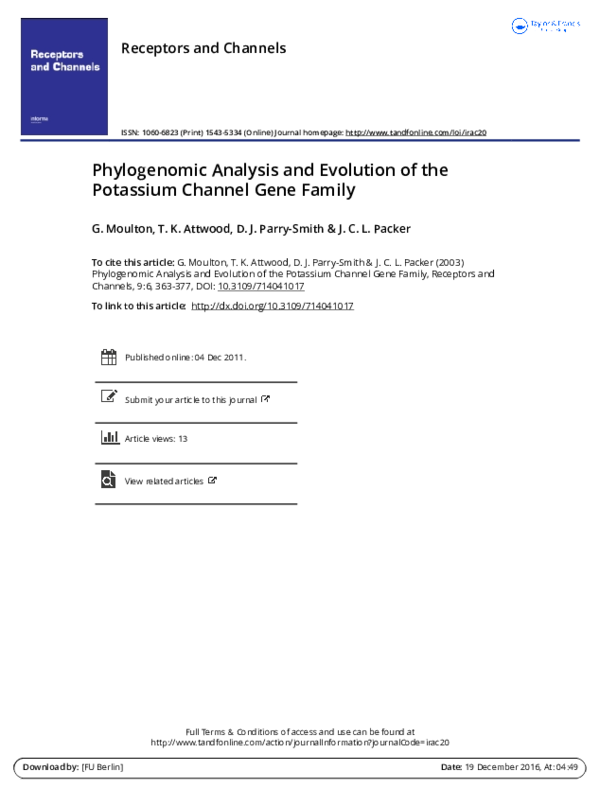 (PDF) Phylogenomic Analysis and Evolution of the Potassium Channel Gene ...