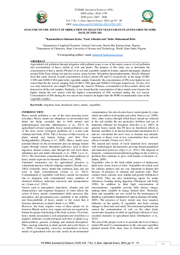 (PDF) Analysis on the Effect of Irrigation on Selected Vegetables