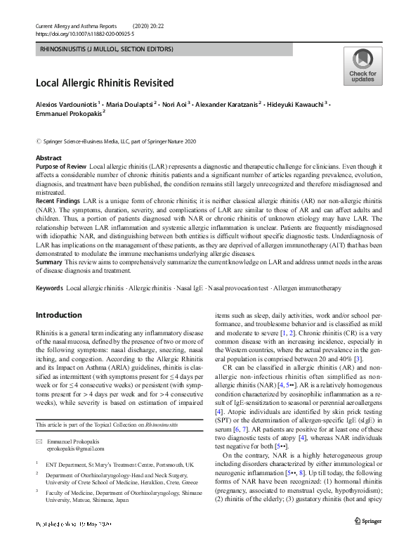 (PDF) Local Allergic Rhinitis Revisited