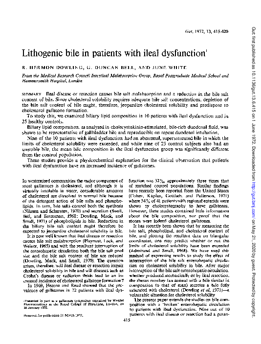 (PDF) Lithogenic bile in patients with ileal dysfunction