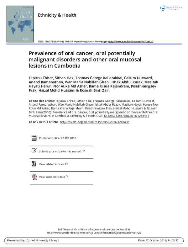 (PDF) Prevalence of oral cancer, oral potentially malignant disorders ...