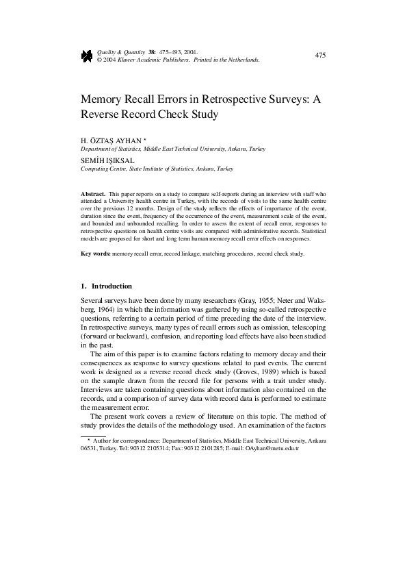 (PDF) Memory recall errors in retrospective surveys: A reverse record ...