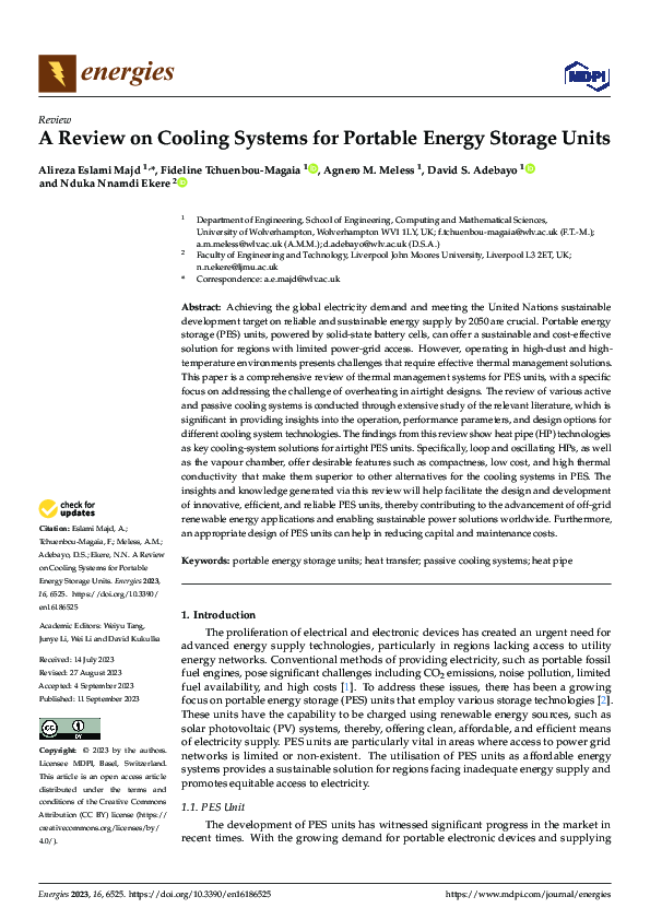 (PDF) A Review on Cooling Systems for Portable Energy Storage Units