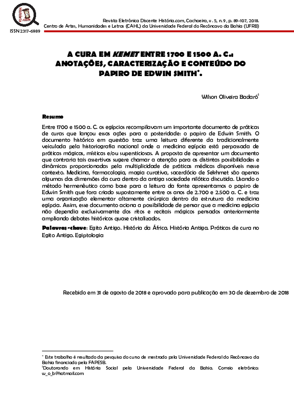(PDF) A cura em Kemet entre 1700 e 1500 a. C.: anotações ...