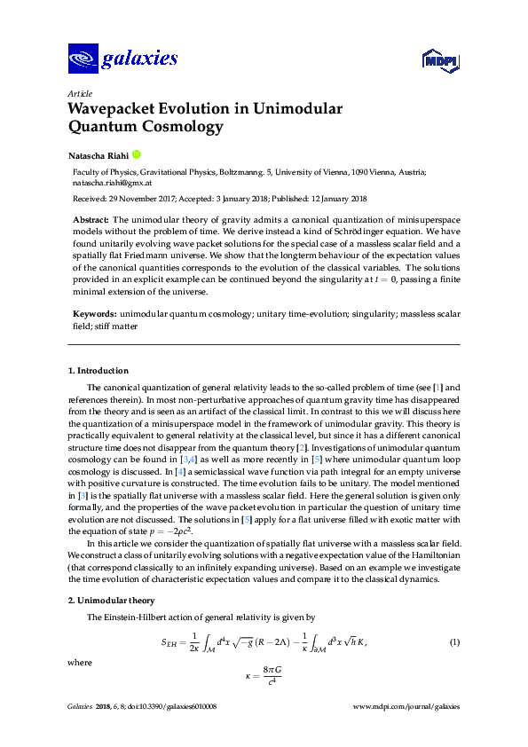 (PDF) Wavepacket Evolution in Unimodular Quantum Cosmology