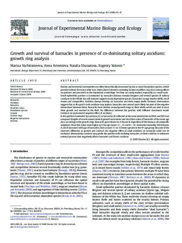 (PDF) Growth and survival of barnacles in presence of co-dominating ...