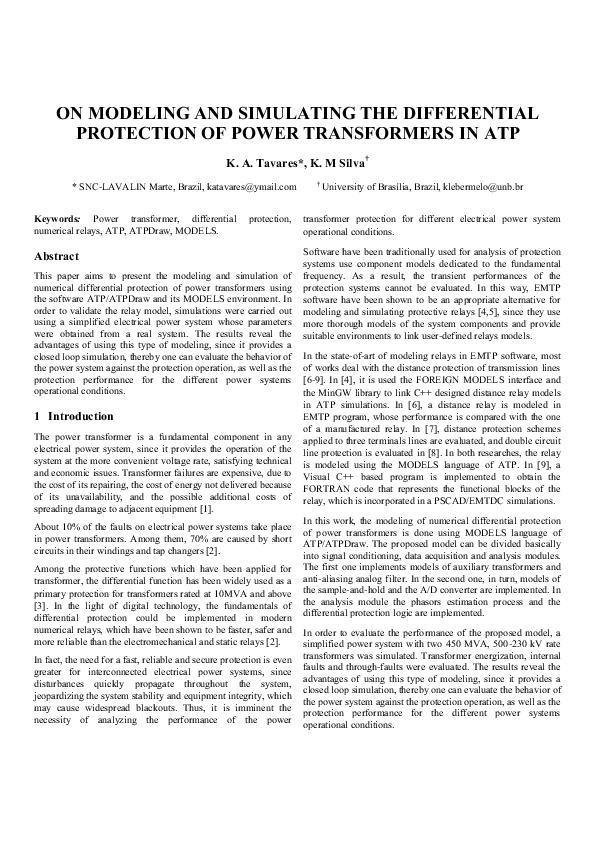 (PDF) On modeling and simulating the differential protection of power ...